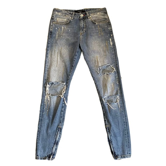 represent Jeans Represent Distressed Paint Splash Selvedge Tapered Side Zipper Blue Jeans 29